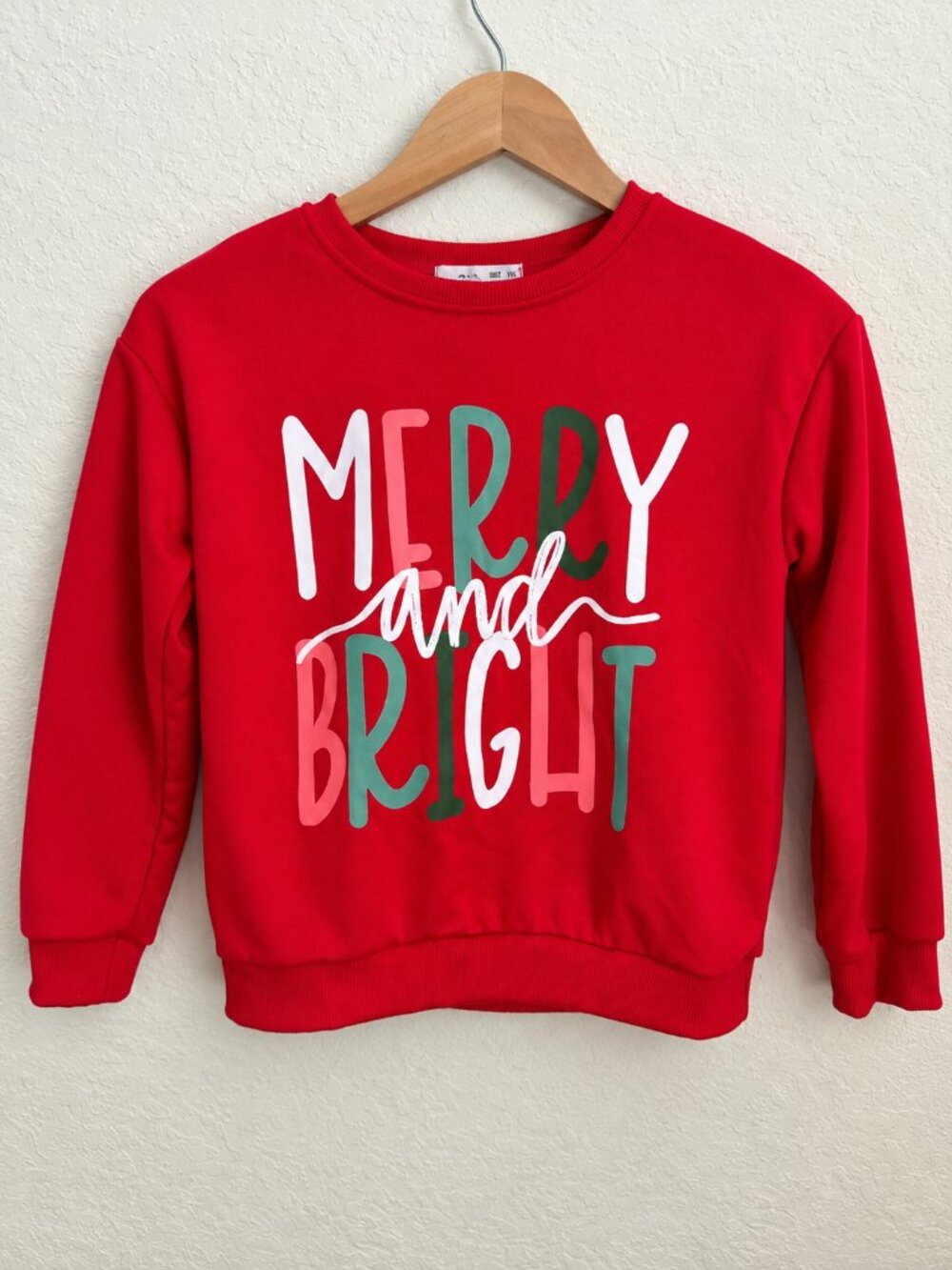 SHEIN Girls 10Y Red Merry & Bright Christmas Sweatshirt. (G)